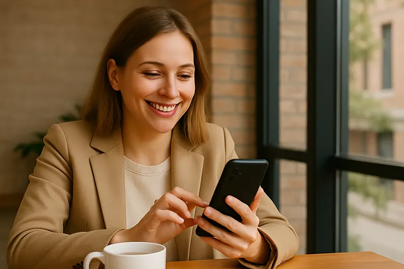 Une maman fait une demande de complément mode de garde sur son téléphone