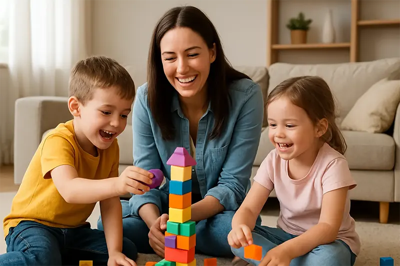 Une babysitter Nounouland qui joue avec des enfants