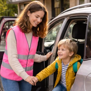 Une babysitter à Bagnols-en-Forêt qui amène un enfant à l'école en voiture
