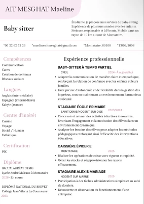 Maeline babysitter à Montataire